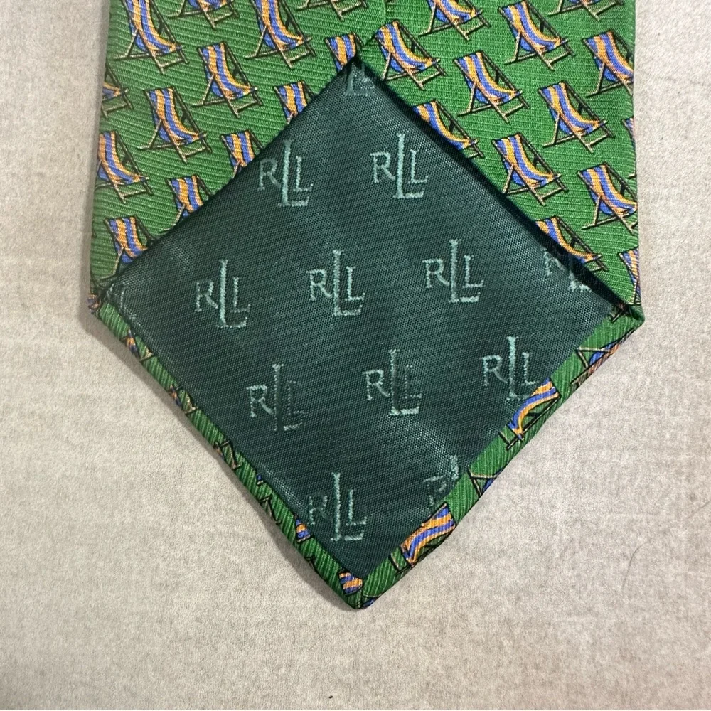 Ralph Lauren “Beach Chairs” Green & Orange Silk Tie